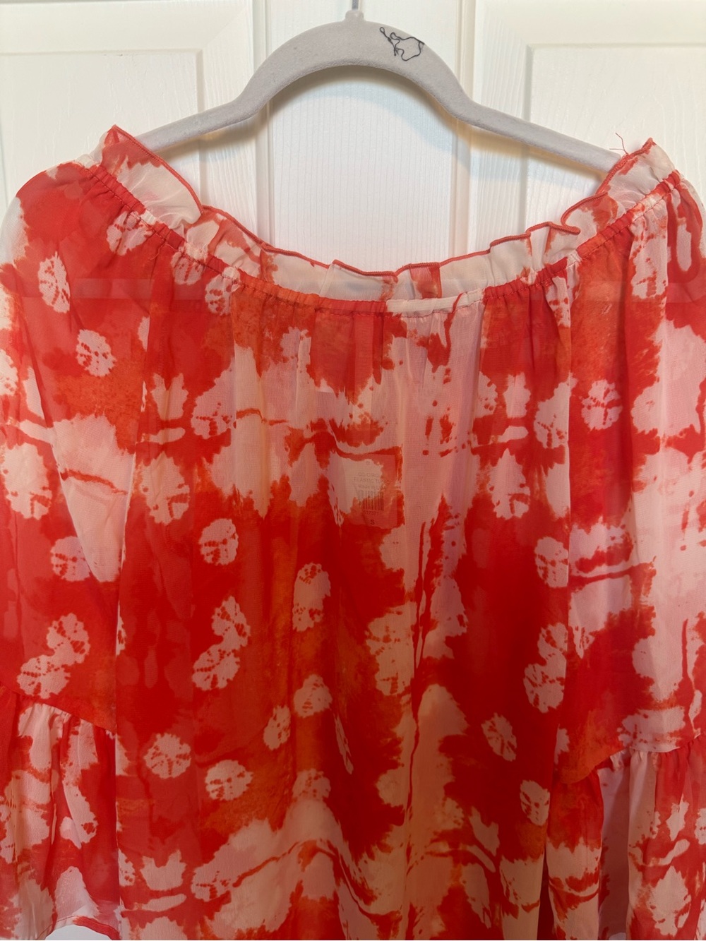 Forgotten Grace Women's Off-Shoulder Sheer Blouse Coral Red Small - Picture 5 of 6